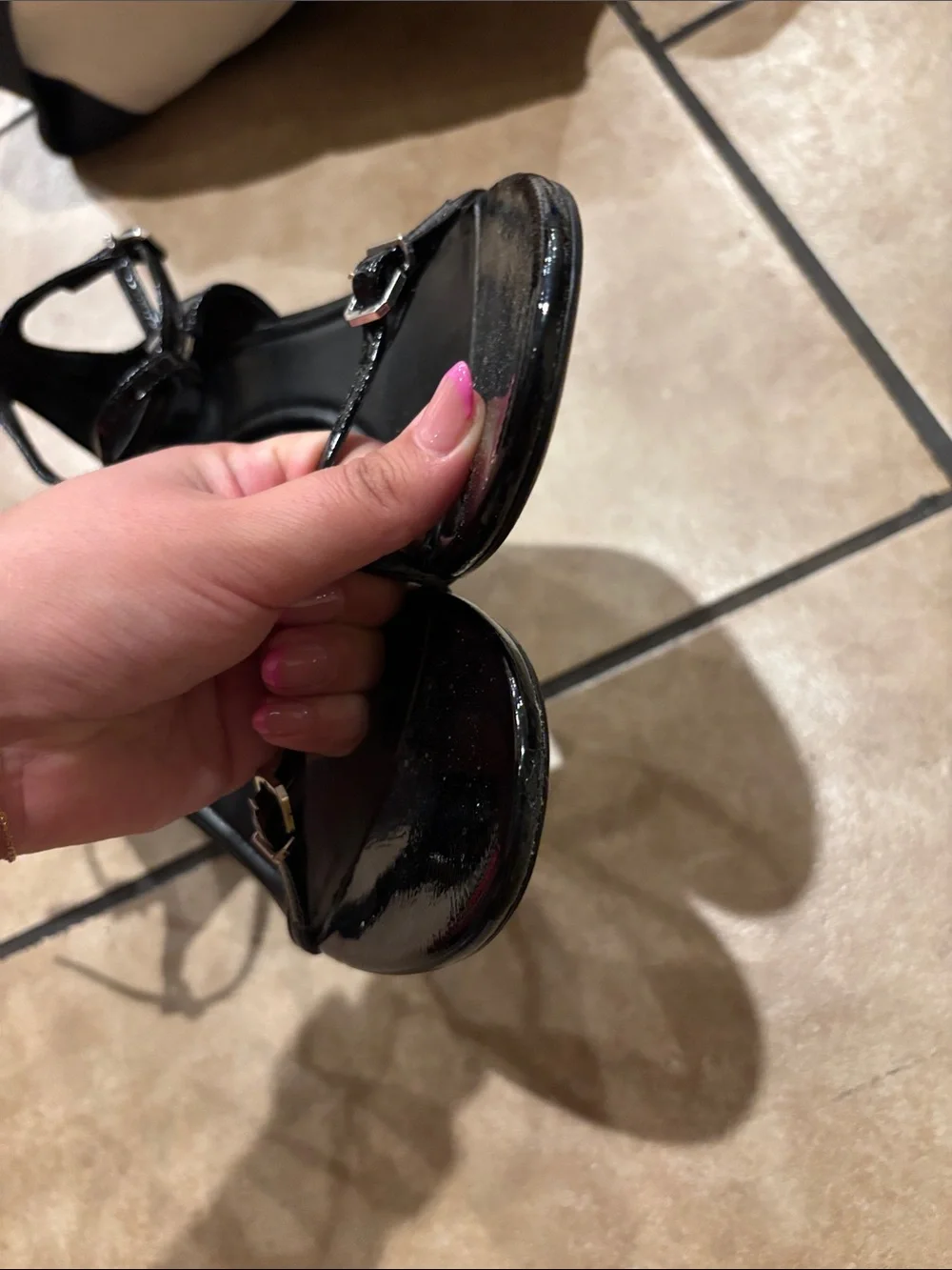 Zara Black Patent Leather Ankle Buckle Heeled Sandals - Picture 4 of 6